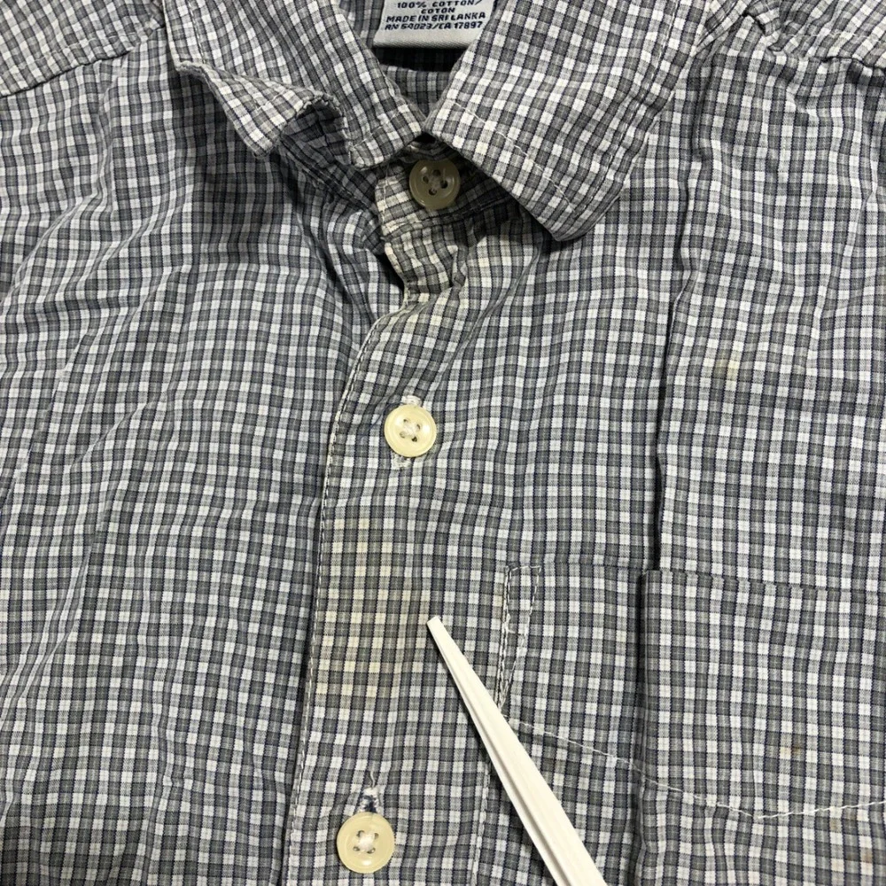 Old Navy Button Down Shirt Kids Size 7 Blue Gingham Short Sleeve Cotton 305456